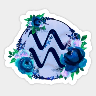 Aquarius Zodiac Horoscope Blue Floral Monogram Sticker